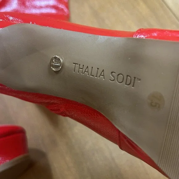 Thalia Sodi Silena Boots Womens Size 7.5 Red Thigh High Platform Stiletto Zip - Picture 5 of 7